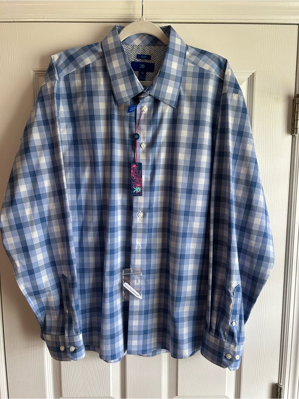 Egara Blue and White Plaid Button-Down Shirt